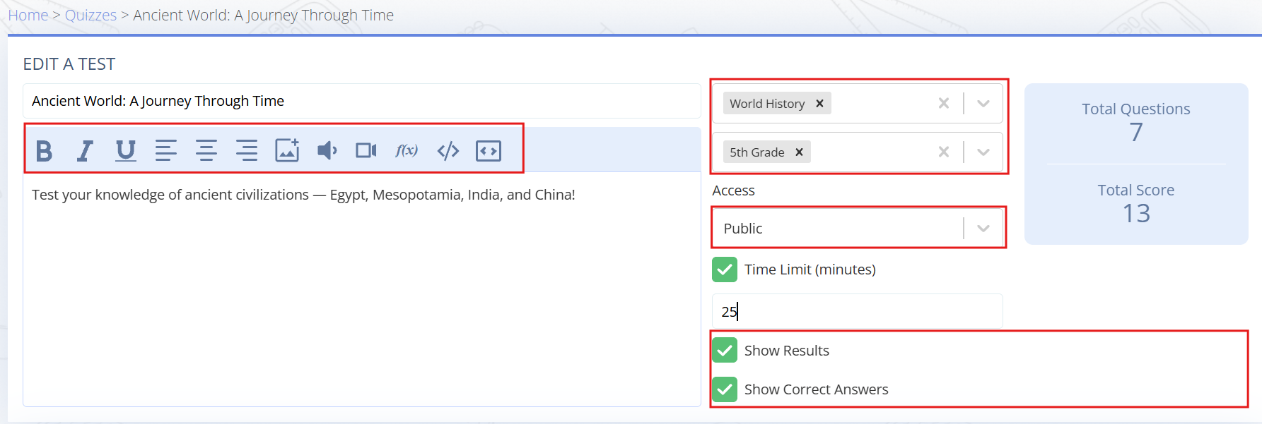 Start of creating a quiz